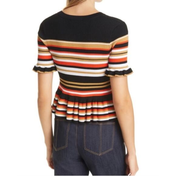 Cinq à Sept Colorful Striped Ribbed Short Sleeve Peplum Top XS - Picture 2 of 10